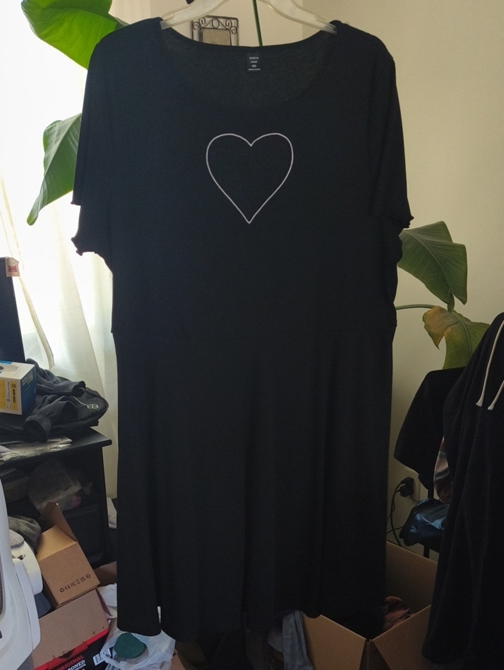 SHEIN Black Short Sleeve Dress with Mesh Heart Detail - Picture 1 of 7